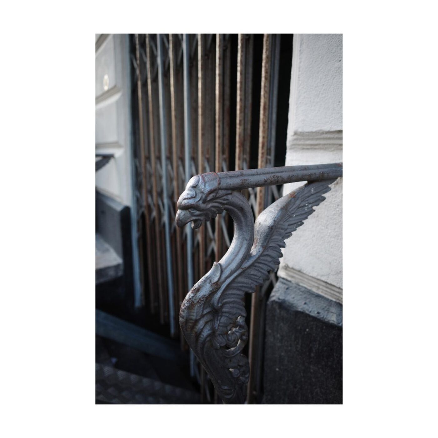 Detail of a metal wing sculpture