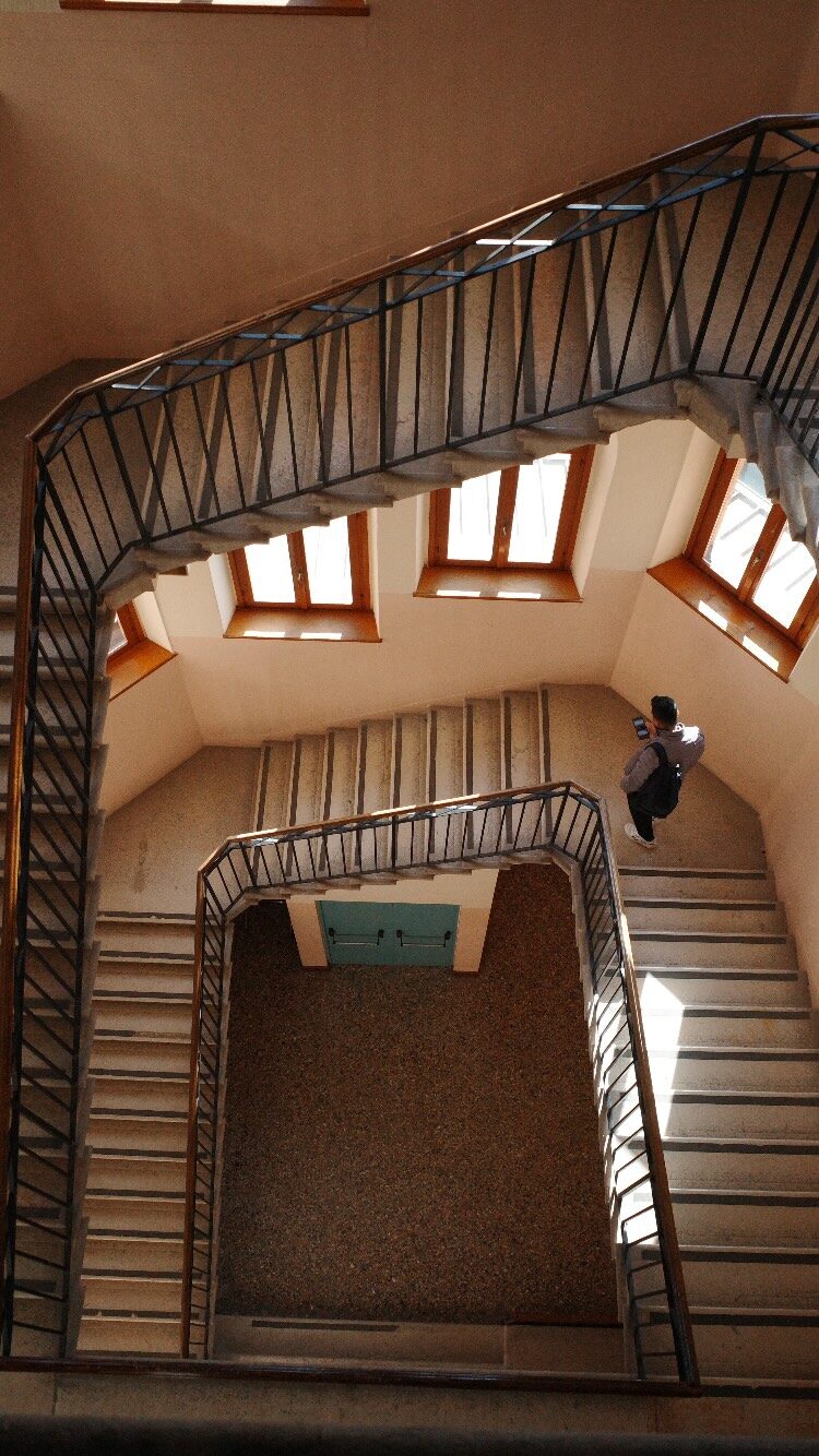 A spiral staircase seen from above